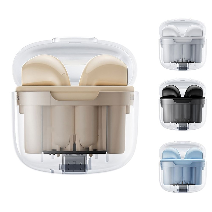 BD02 Wireless Earbuds In-Ear Earphones With Clear Calling Transparent Charging Case For Cell Phone 