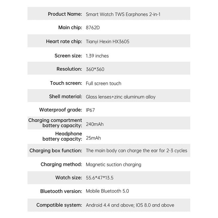 X10 2 In 1 Smart Watch with Earbuds IP67 Waterproof Fitness Tracker with Heart Ra K484-PEL_0S5GD7PF