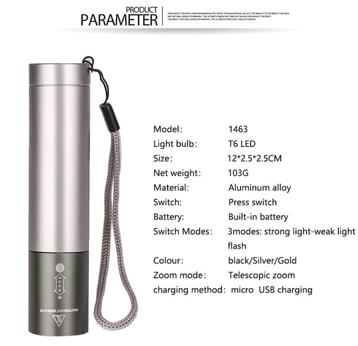 3 Modes Adjustable LED T6 USB Rechargeable Flashlight for Outdoor b K484-PHO_0D5UASY6