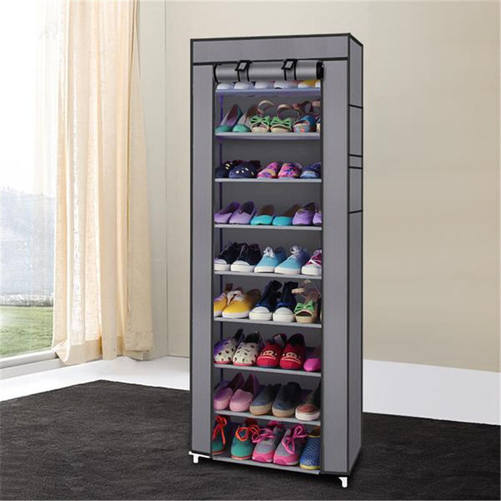 US 9 Tiers Shoe Storage Cabinet Shoe  Rack With Dustproof Cover Closet Organizer gray