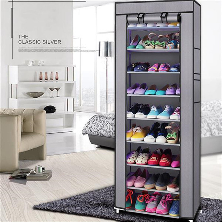 US 9 Tiers Shoe Storage Cabinet Shoe  Rack With Dustproof Cover Closet Organizer gray
