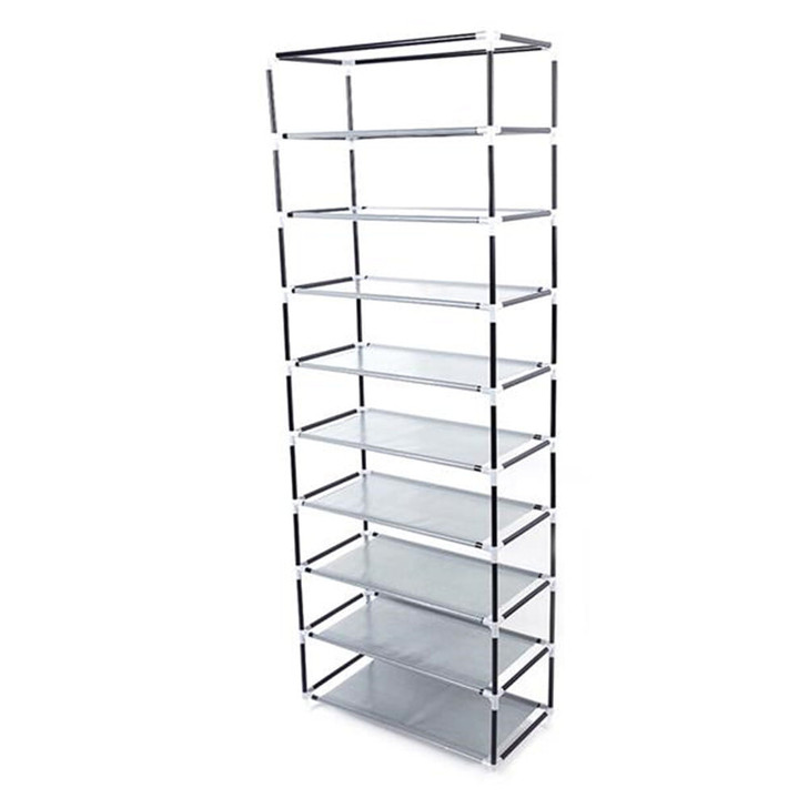 US 9 Tiers Shoe Storage Cabinet Shoe  Rack With Dustproof Cover Closet Organizer gray