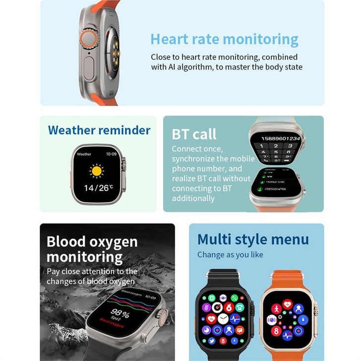 I9 Ultra Max 2.19 Inch Smart Watches Make/Answer Calls Fitness Tracker Heart Rate Blood Oxygen Moni