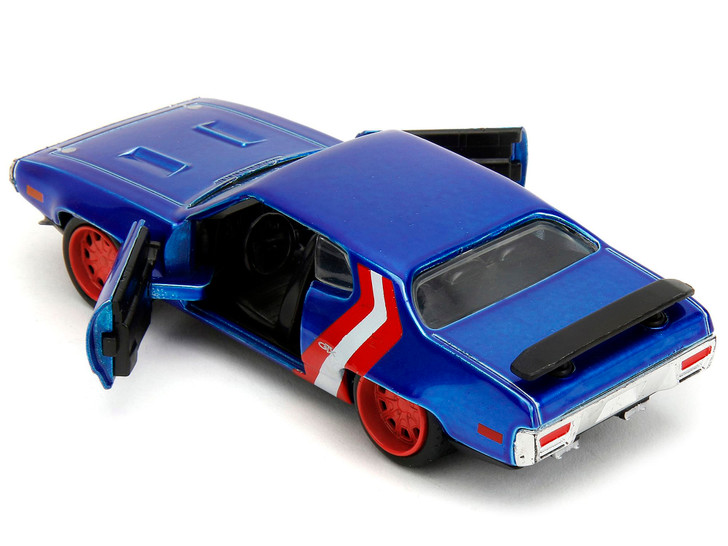 1972 Plymouth GTX Candy Blue with Red and White Stripes and Captain America Diecast Figure "The Ave