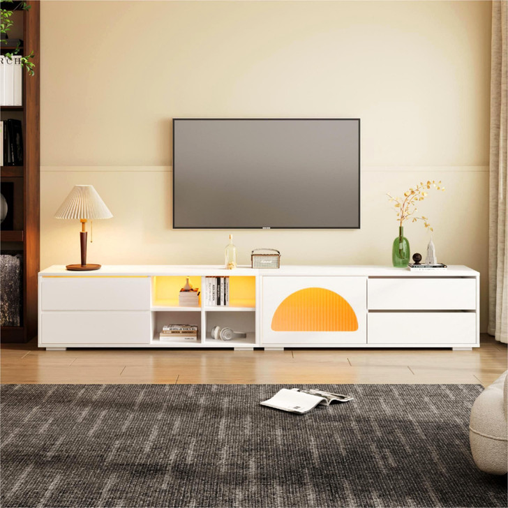 ON-TREND Modern TV Stand with Fluted Glass Door for TVs Up to 100", Media Console with Sliding Door