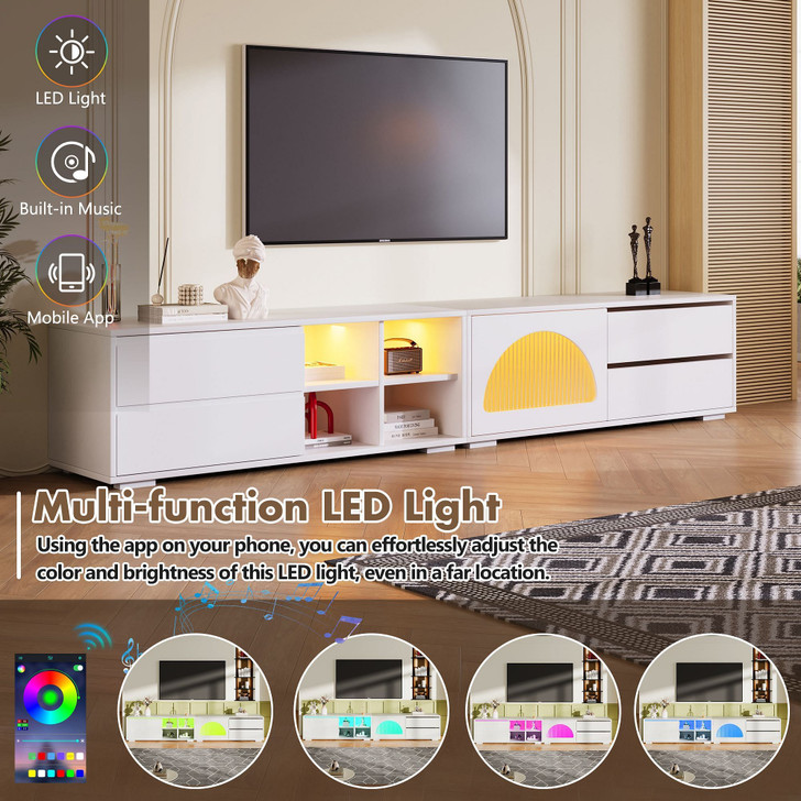 ON-TREND Modern TV Stand with Fluted Glass Door for TVs Up to 100", Media Console with Sliding Door