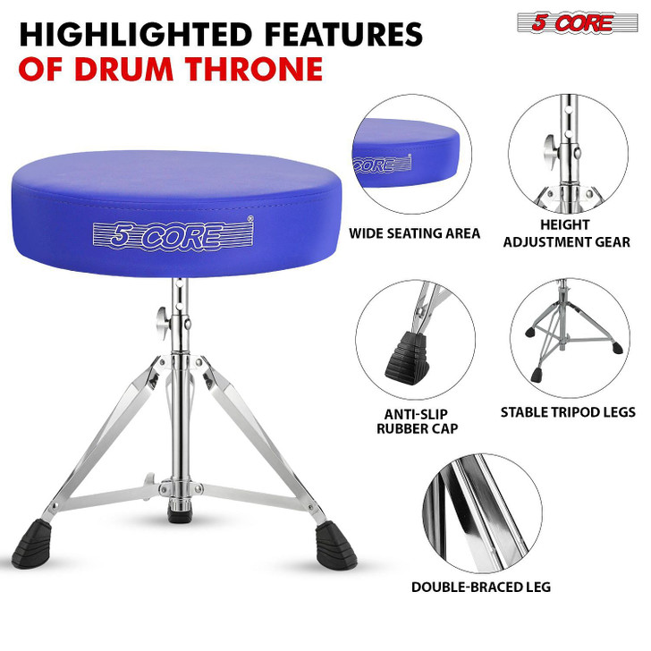 5 CORE Drum Throne Padded Guitar Stool Height Adjustable Music Chair Seat Universal for Adults & Ki