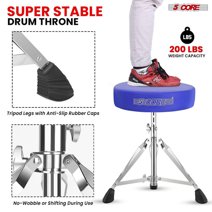 5 CORE Drum Throne Padded Guitar Stool Height Adjustable Music Chair Seat Universal for Adults & Ki