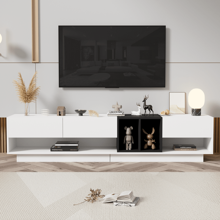 ON-TREND Sleek and Stylish TV Stand with Perfect Storage Solution, Two-tone Media Console for TVs U
