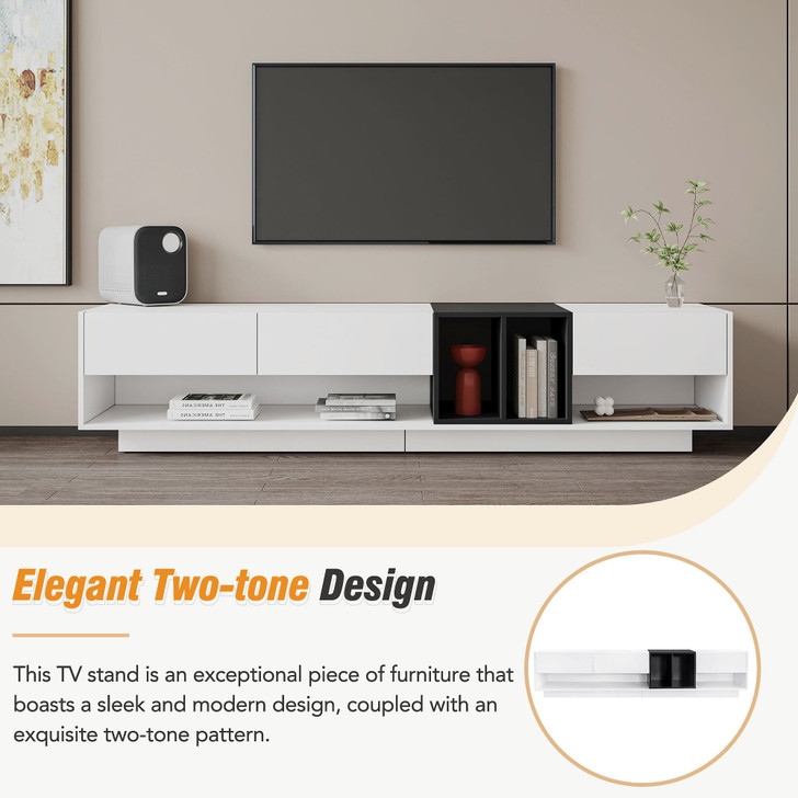 ON-TREND Sleek and Stylish TV Stand with Perfect Storage Solution, Two-tone Media Console for TVs U