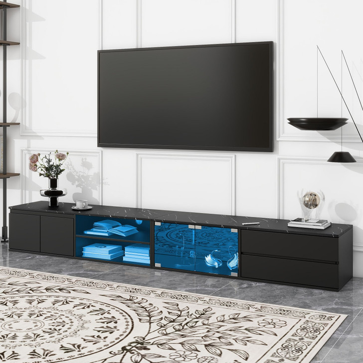 ON-TREND Modern APP Controlled LED TV Stand for TVs Up to 105'', Faux Marble Tabletop Media Console