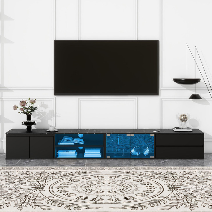 ON-TREND Modern APP Controlled LED TV Stand for TVs Up to 105'', Faux Marble Tabletop Media Console