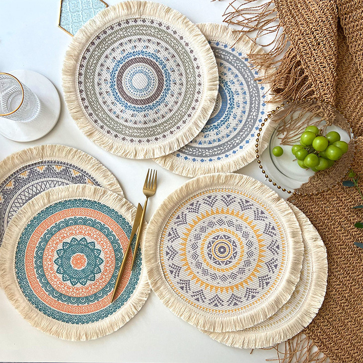 Round Bohemian Pattern Printed With Tassel Placemat Table Bowl Mat