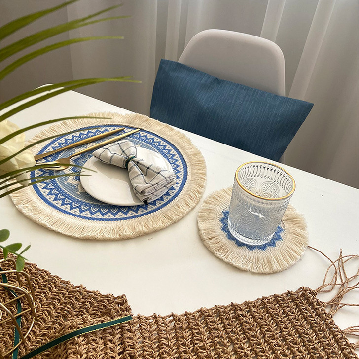 Round Bohemian Pattern Printed With Tassel Placemat Table Bowl Mat
