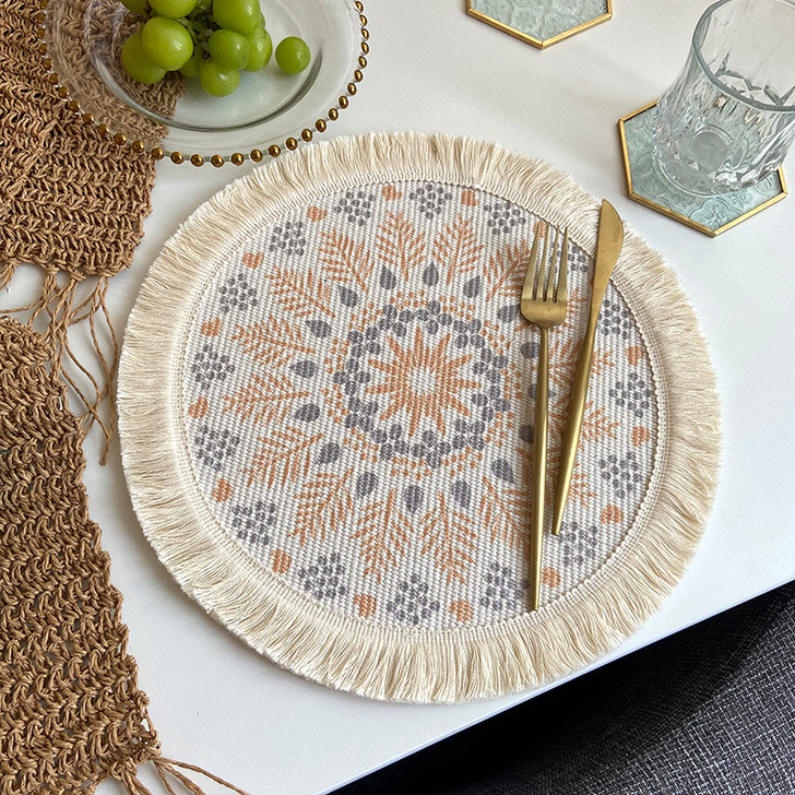 Round Bohemian Pattern Printed With Tassel Placemat Table Bowl Mat