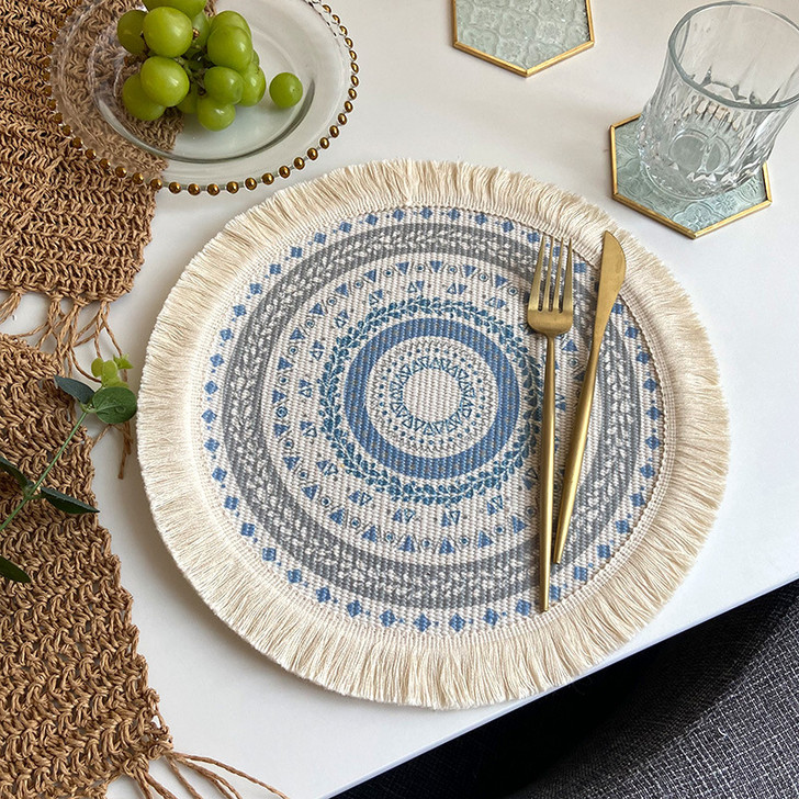 Round Bohemian Pattern Printed With Tassel Placemat Table Bowl Mat