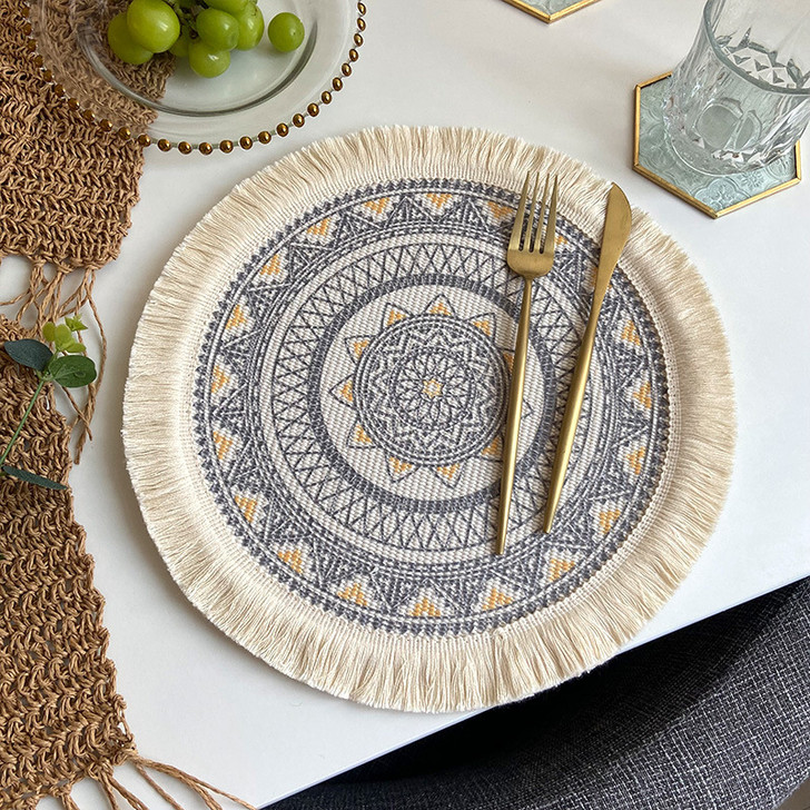Round Bohemian Pattern Printed With Tassel Placemat Table Bowl Mat