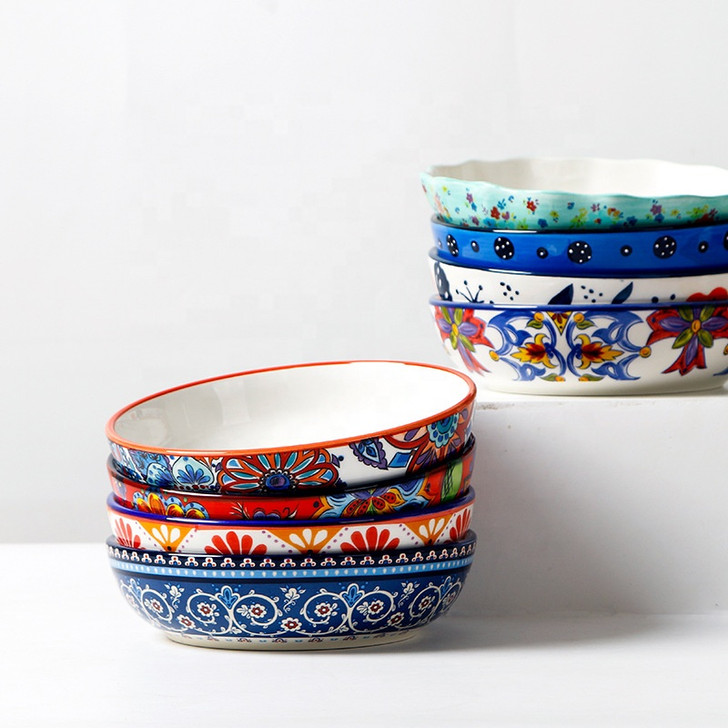 European Style Ceramic Bowl Glazed Fruit Salad Bowl Fashionable Ceramic Cake Bowl