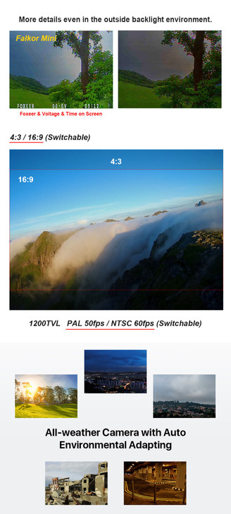 Foxeer Falkor 1200TVL Mini/Full Size Camera 16:9/4:3 PAL/NTSC Switchable GWDR Red 1.8MM