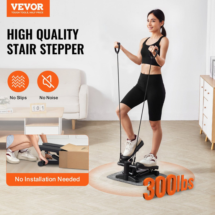 Stair Stepper, Mini Stepper for Exercise at Home, Hydraulic Fitness Stepper with Resistance Bands, 