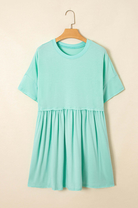 Moonlight Jade Solid Color Pocketed Raw Edge Babydoll Dress