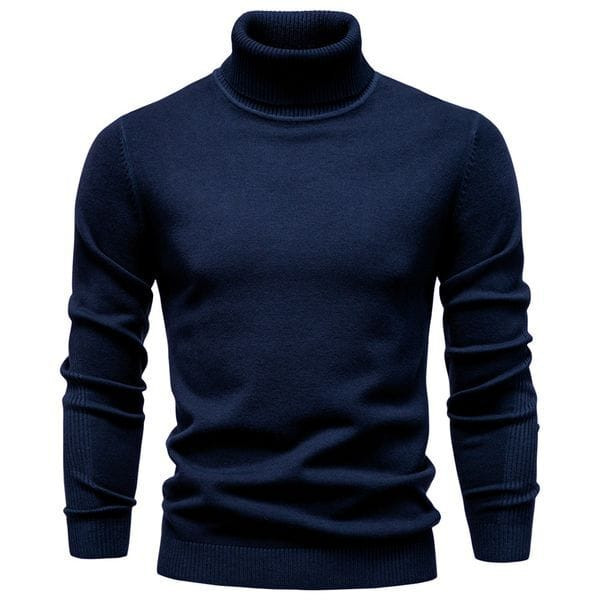 Color: Round neck navy blue - Size: XL - WOZK Autumn winter new casual men's solid color pullover s