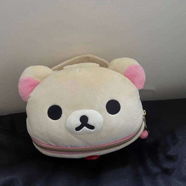 Adult: yes - New Girl Plush Elliptical Stereoscopic Makeup Portable Bag Cute Cartoon Easy Bear Stor