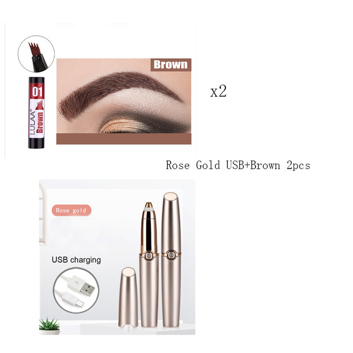 style: Rose Gold USB+2Brown - Electric Eyebrow Repairer Not Blooming Liquid Eyeliner
