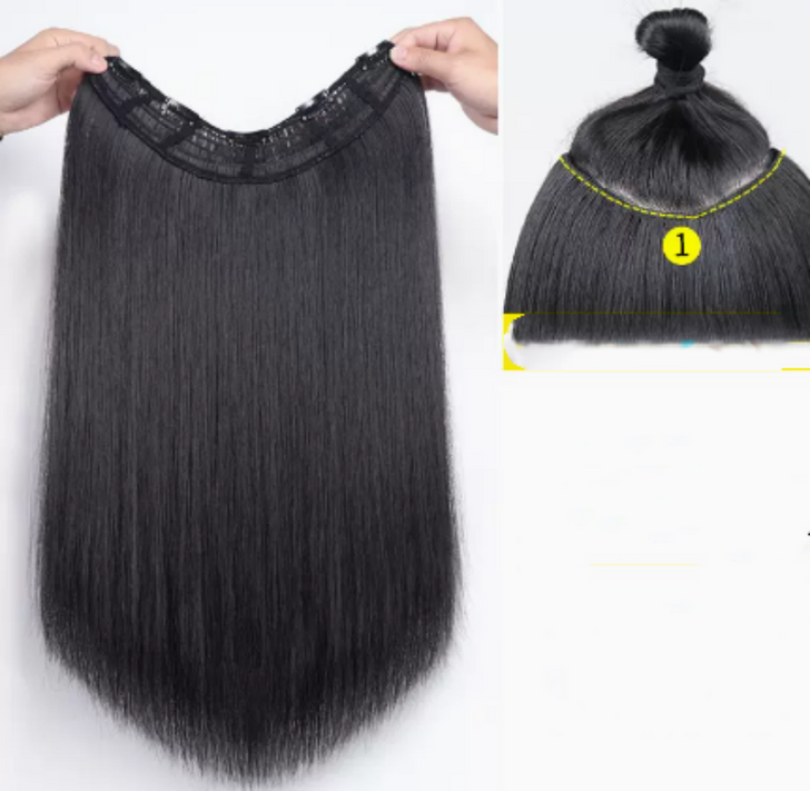 Color: Black, Size: 60cm - Women's Long Straight Hair Hairpiece  Without Mark