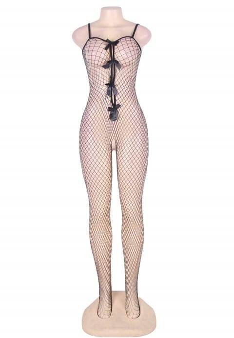 Stretch Fishnet Crotchless Bowknot Bodystockings