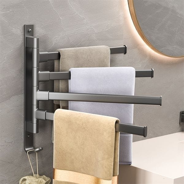 Color: Orange - Bathroom towel rack rotating towel rack rotating space aluminum 2/3/4 241008