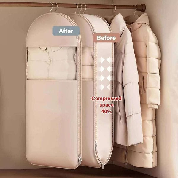 Color: White - Size: Default - Winter Clothes Specific Compression Hanging Bag, Vacuum Saves 40% Sp