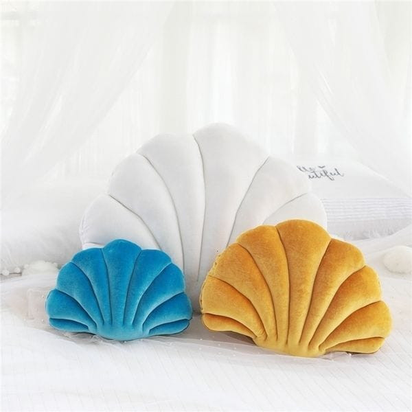 DUNXDECO Cushion Decorative Pillow Love Present Soft Fleece Chic Fresh Sea Shell Shape Warm Home So
