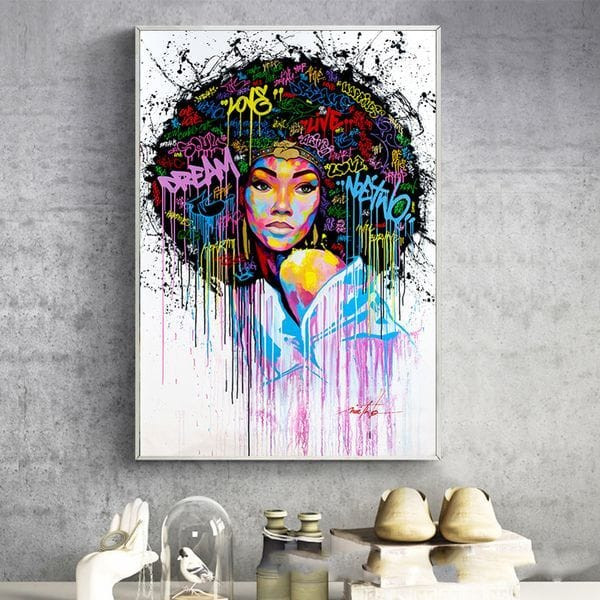 Modern Graffiti Art Canvas Paintings Abstract African Girl Posters and Print Canvas Black Woman Cua