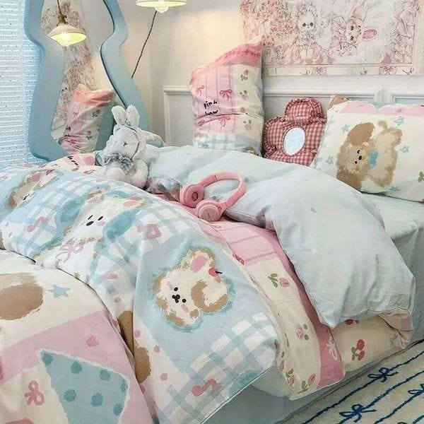 Color: Gold - Size: Twin3pcsfor1mbed - Kawaii Bedding Set for Kids Ins Twin Queen Size Duvet Cover 