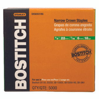 Bostitch SX 7/32 in. W X 7/8 in. L 18 Ga. Narrow Crown Staples 5000 pk