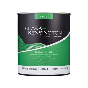 Clark+Kensington Satin Tint Base Neutral Base Premium Paint Interior 1 qt