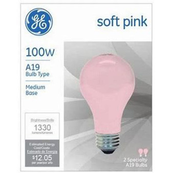 GE 100 W A19 A-Line Incandescent Bulb E26 (Medium) Pink 2 pk