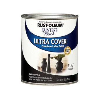 Rust-Oleum Painters Touch Ultra Cover Flat Black Water-Based Paint Exterior and Interior 1 qt