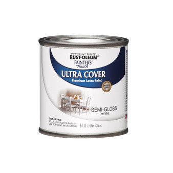 Rust-Oleum Painters Touch Semi-Gloss White Water-Based Ultra Cover Paint Exterior and Interior 0.5 p