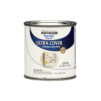 Rust-Oleum Painters Touch Ultra Cover Satin Blossom White Paint Exterior and Interior 0.5 pt