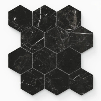 Leona 3x3 Matte Porcelain Hexagon Mosaic Tile in Nero Marquina