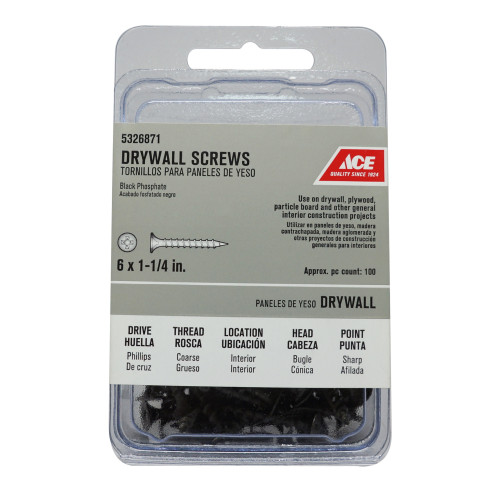 Ace No. 6 wire X 1-1/4 in. L Phillips Drywall Screws 100 pk