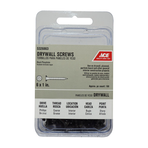 Ace No. 6 wire X 1 in. L Phillips Drywall Screws 100 pk