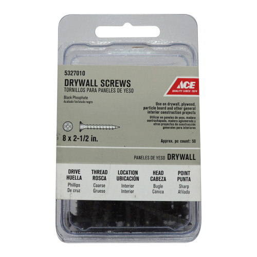 Ace No. 8 wire X 2-1/2 in. L Phillips Drywall Screws 50 pk