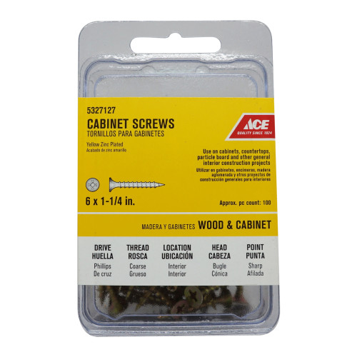 Ace No. 6 X 1-1/4 in. L Phillips Yellow Zinc Cabinet Screws 100 pk