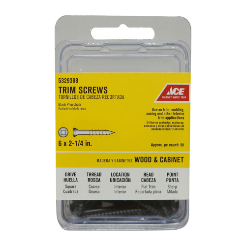 Ace No. 6 X 2-1/4 in. L Square Black Phosphate Trim Screws 50 pk