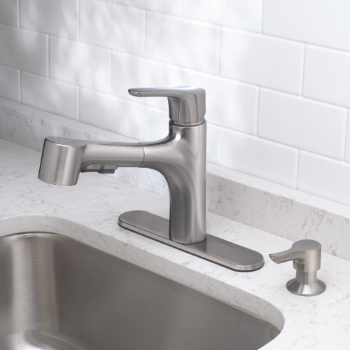 OakBrook One Handle Brushed Nickel Pull Out Kitchen Faucet