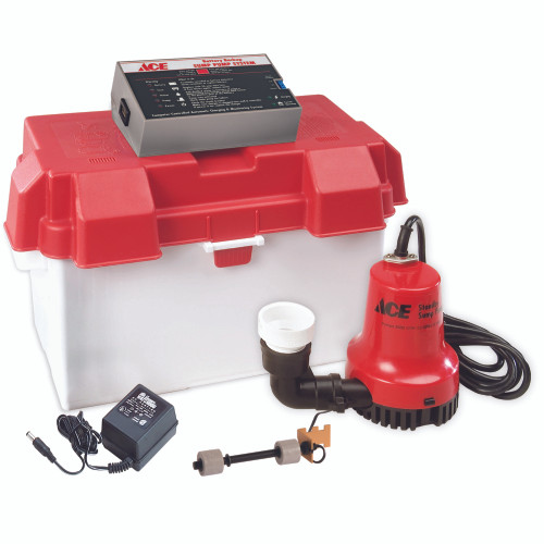 Ace 1/4 HP 2,000 gph Thermoplastic Dual Reed Switch Battery Backup Sump Pump