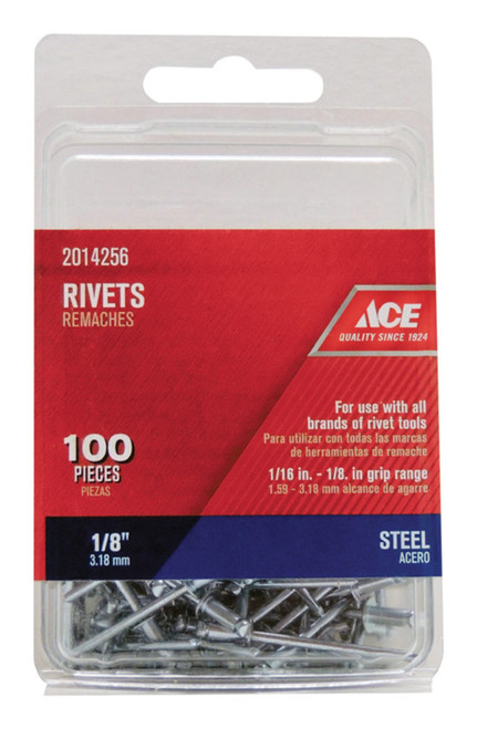 Ace 1/8 in. D X 1/8 in. Steel Rivets Silver 100 pk